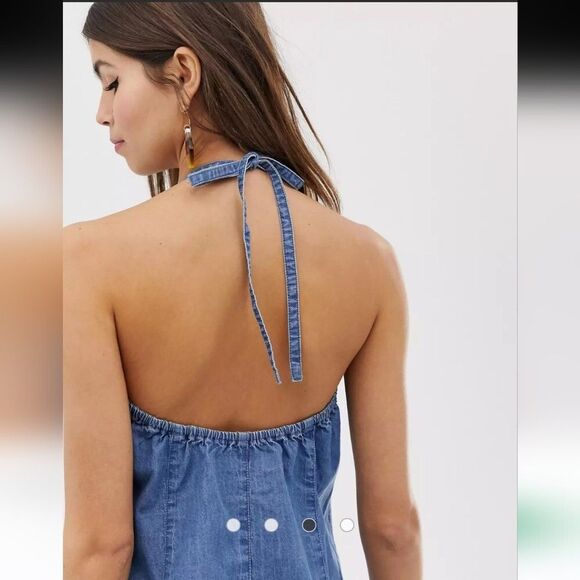 ASOS Design Midwash Chambray Halter Neck Button Down Mini Dress 6 UK 10 (21) - Picture 3 of 11